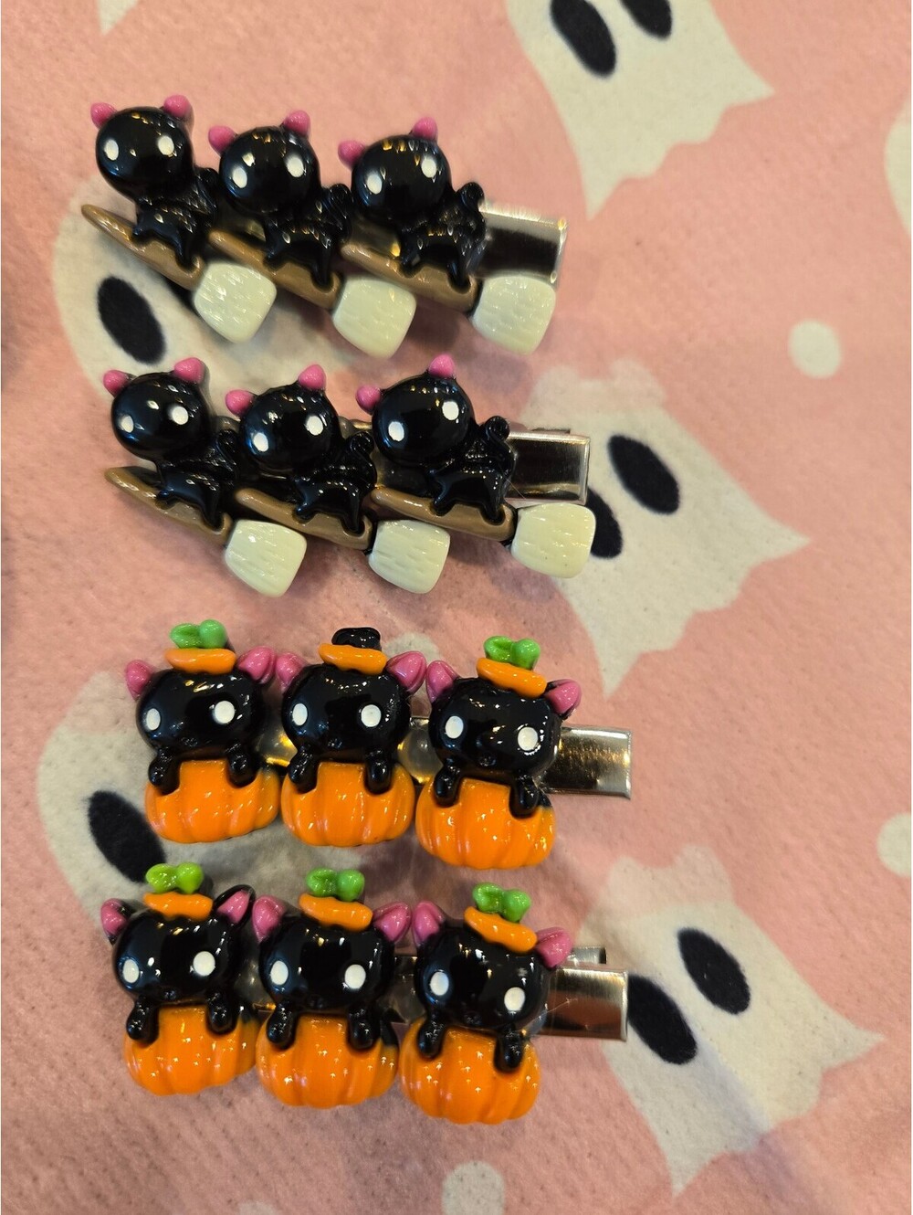 Halloween black cat and pumpkin hair clips set